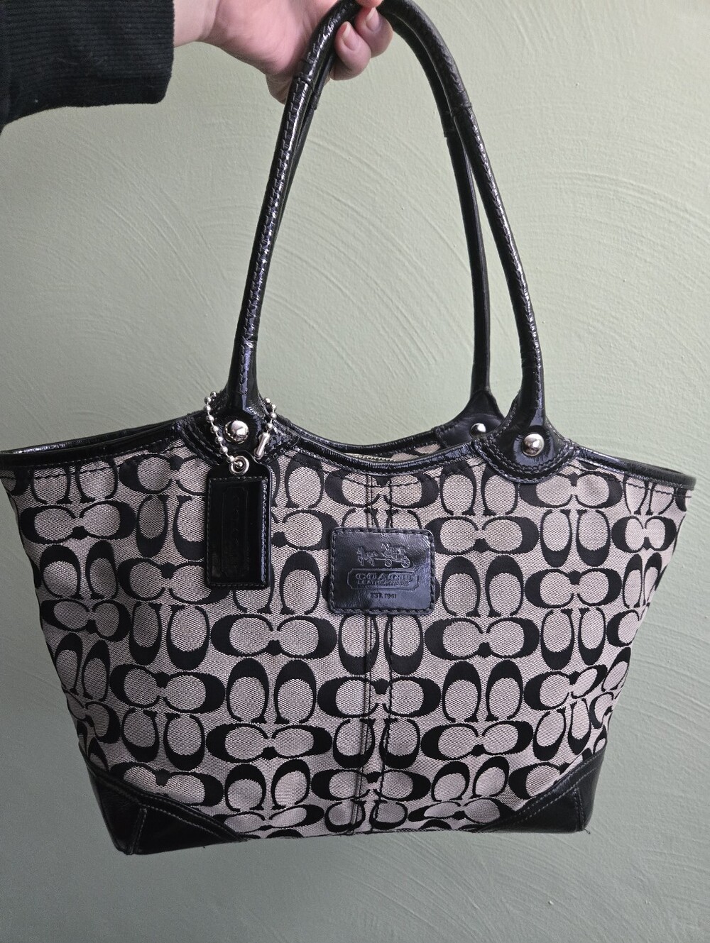 Coach Bleecker Black Signature Tote Bag 12564 Tattersall Lining Y2K Archival